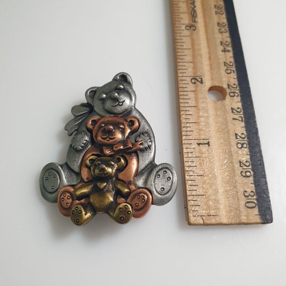 Teddy Bear Trio Brooch Pin By L Razza Heart Cutouts Puter Cute Vintage Gift Nana - Picture 5 of 5